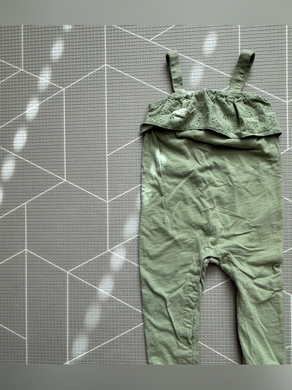 Carters|Baby girl/Toddler Light Olive Green Eyelet trim Sleeveless Jumpsuit•18M